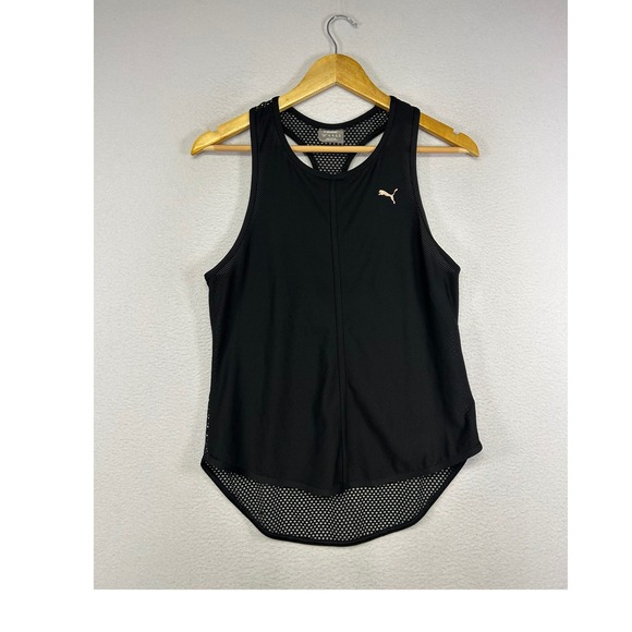 Puma Tops - Athletic Puma Womens Sm Black Mesh Racerback Tank Top Rose Gold Logo 515713-01